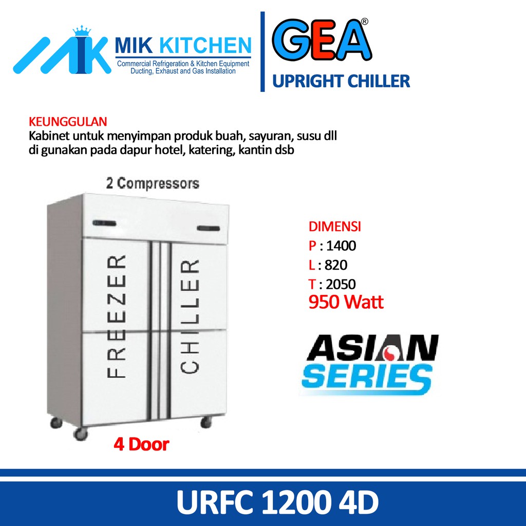 GEA URFC-1200-4D ( S/S Commercial Refrigerated Cabinet ) Upright Chiller - ASIAN SERIES