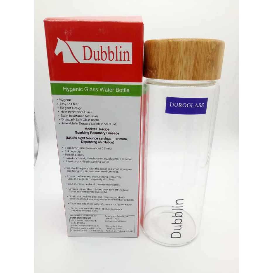 Jual Botol Kaca Dubblin 600ML Gelas Kaca Glass Tempat Minum Tutup bamboo