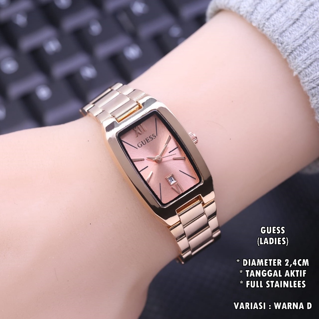 (BISA COD) JAM TANGAN WANITA GUESS RANTAI BODY CAPSUL OVAL TANGGAL AKTIF