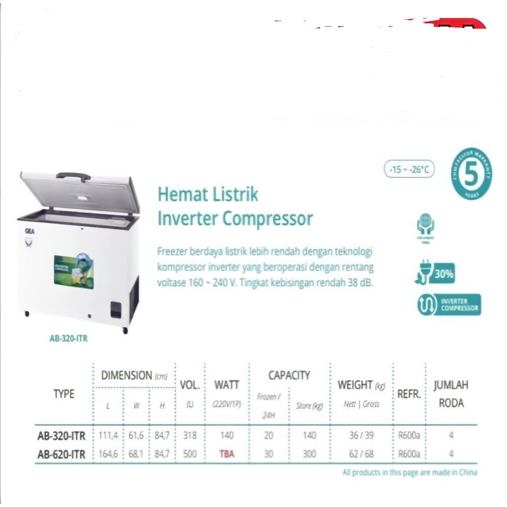 GEA Chest Freezer 318L Inverter AB-320-ITR 140W Freezer Box 320ITR