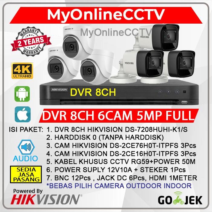 PAKET CCTV HIKVISION 6 KAMERA 5MP FULL + SUARA DVR 8 CHANNEL