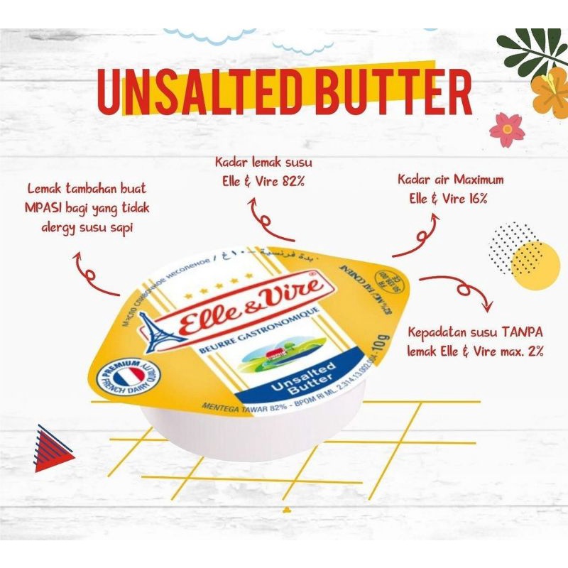 Elle &amp; Vire unsalted butter 10 gr (10 cup)/MPASI