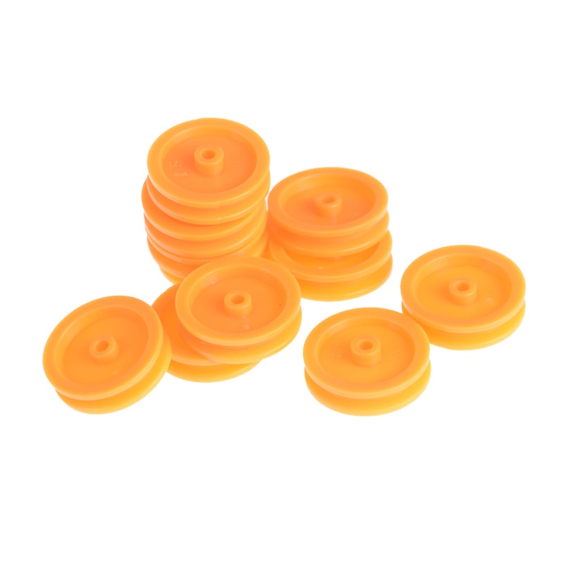 (LUCKID) 20pcs Sabuk Pulley Plastik Oranye Lubang 2mm Untuk Mainan Mobil RC DIY