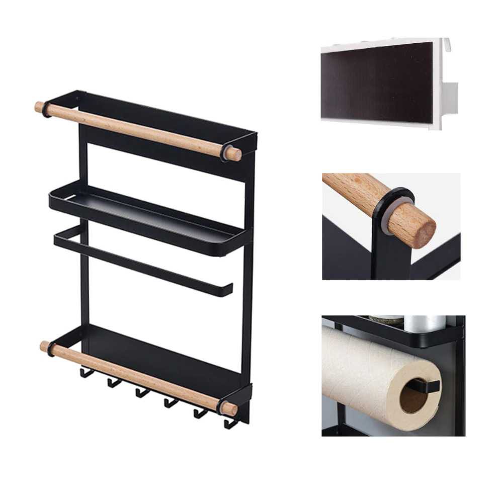 Rak Organizer Dapur Kulkas Serbaguna Tempat Bumbu Dapur Tisu Roll Kain Lap Spice Magnetic Metal Rack BearPaw - 7RHXZ1BK