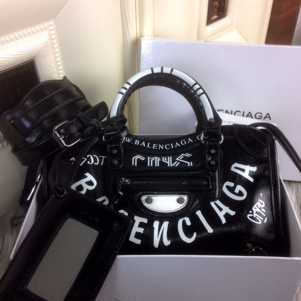 SL #1169 BALENCIAGA City Graffiti Arena Leather Small Bag SS18