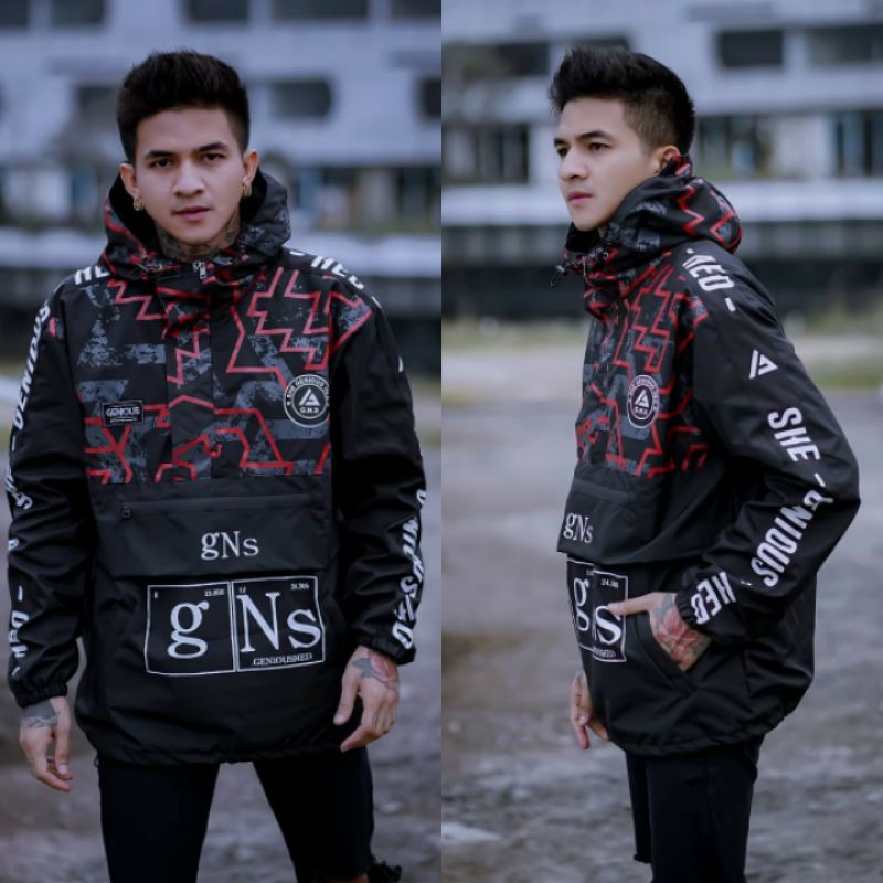Jaket pria IKC 002 distro cbr Bandung hoodie dua sisi bolak balik keren grosir jaket cagoule erigo Jaket Pria Parasut Anti Air-CG Print Petir