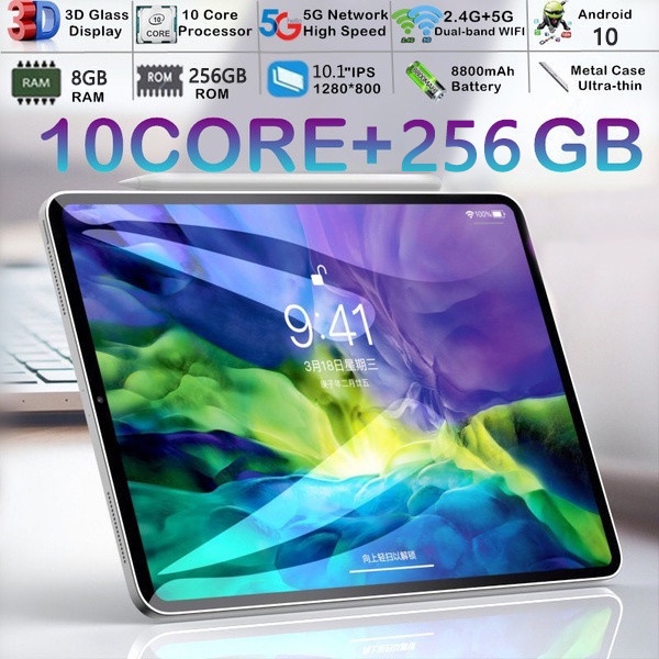 Tablet PC Asli Baru P20 8GB + 256GB Tablet Android 10.1 Inci Layar Full Screen Layar Besar Wifi 5G Dual SIM Tablet Untuk Anak Belajar,Tablet Gaming Murah Cuci Gudang