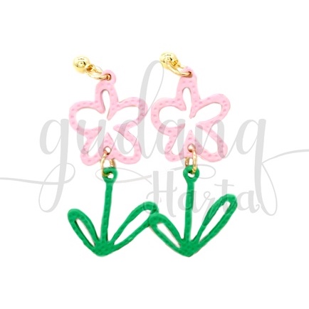 Anting Stud Pink Flower Earring Motif Bunga Pink GH 203794