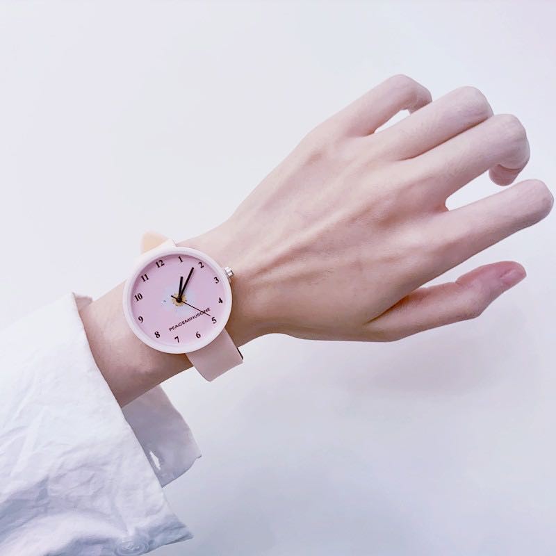 Jam Tangan Quartz Analog Korea Motif Bunga Daisy Untuk Wanita / Jam Tangan Bunga Import-36-9 Pink
