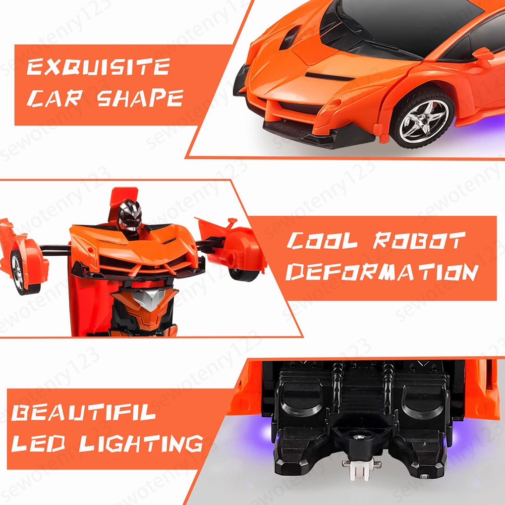 【COD】RC Transformer 1: 18 Mobil Remote Control Jadi Robot Rechargeable Mainan Anak