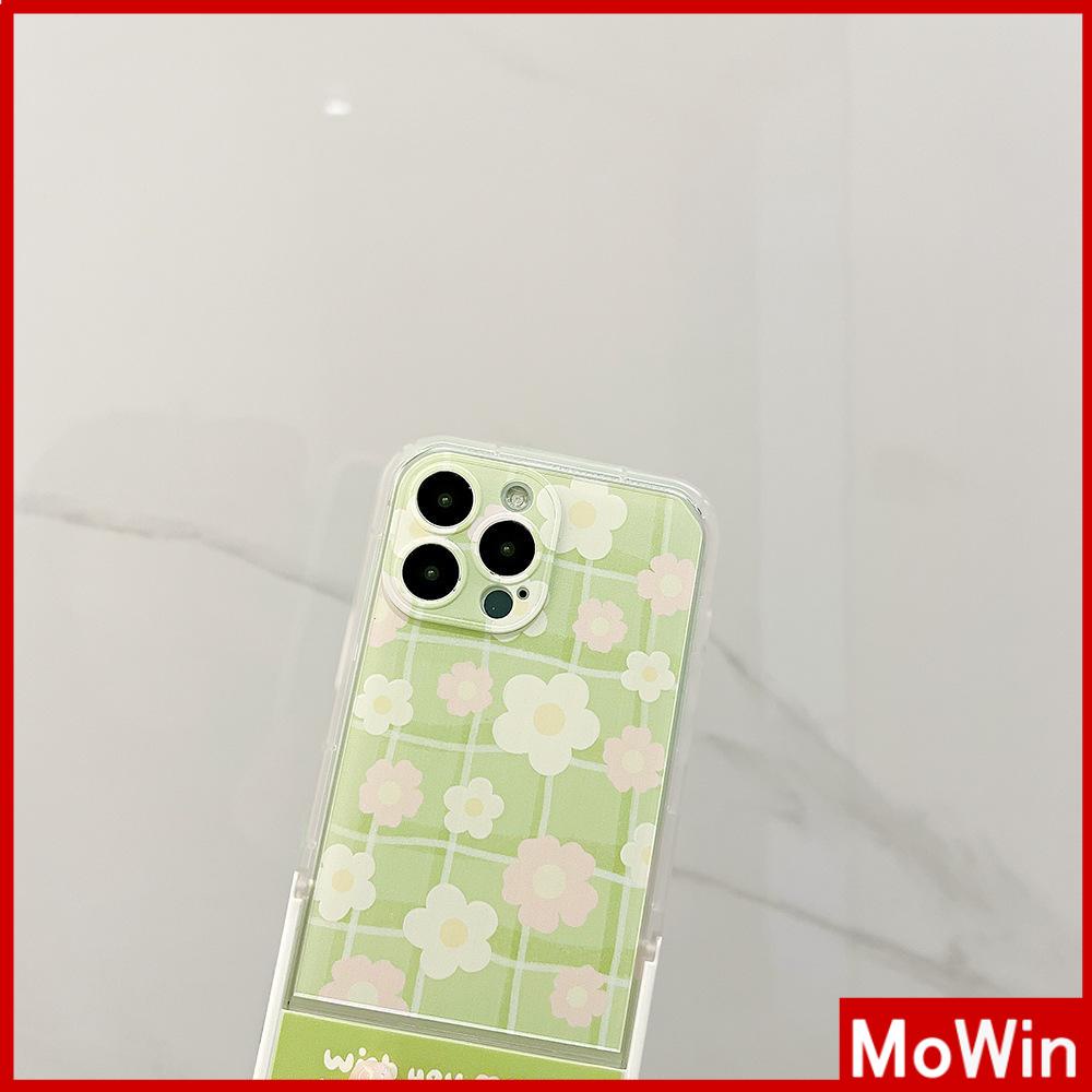 iPhone Case Silicone Soft Case Clear Case Folding Stand Airbag Shockproof Protection Camera Green Plaid Flower Compatible For iPhone 11 13 Pro Max 12 Pro Max 7Plus xr