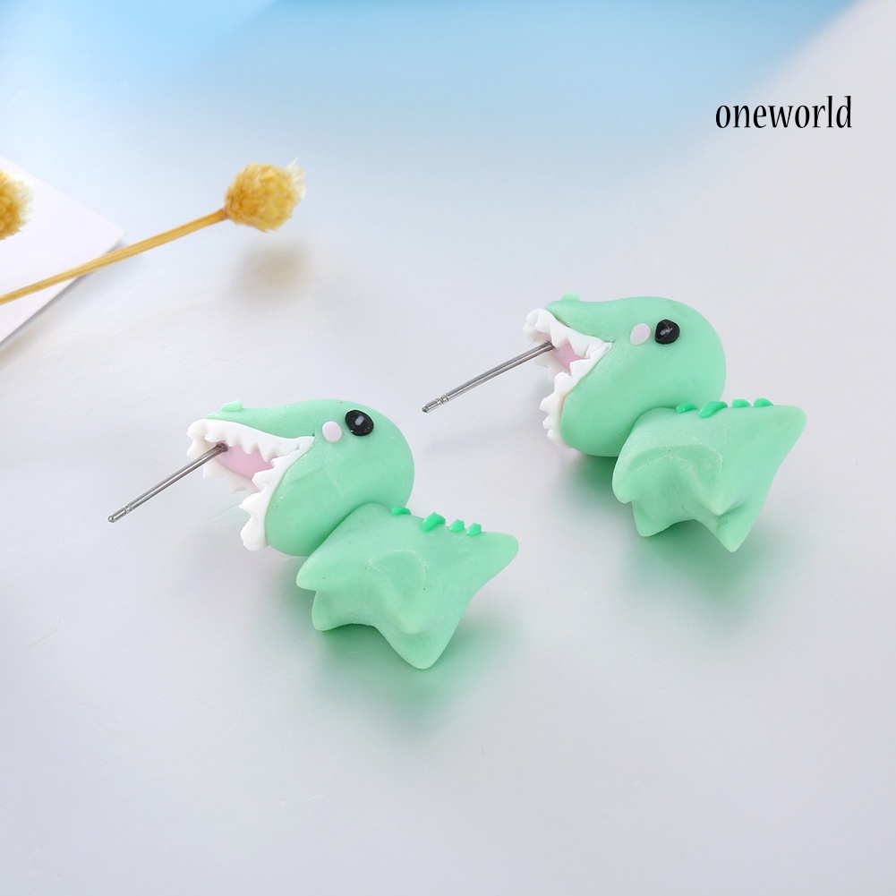 OW@ Cartoon 3D Dinosaur Polymer Clay Ear Stud Jewelry Cute Animal Women Earrings