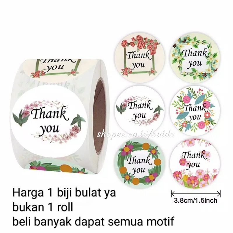 

Stiker Thank You Sticker Shabby II Flowers label segel kemasan hampers wedding hiasan paketan box