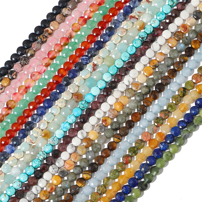 Natural Stone  Double Sided Flat Round Beads Round Loose Beads 6mm DIY Making Bracelet Necklace Jewelry Accessories