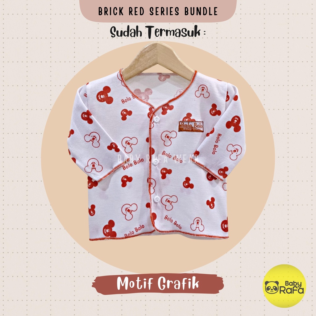 Serian Merah Bata - 3 pcs Baju Bayi Tangan Panjang Bayi Baru Lahir 0 sd 3 Bulan Brick Red Series merk SNI Bolo - Bolo