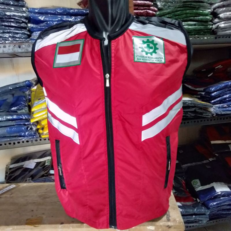 ROMPI SAFETY HSE BAHAN FULL TASLAN MERAH HITAM FREE LOGO K3 BENDERA ZERO ACCIDENT PAKAI FURING