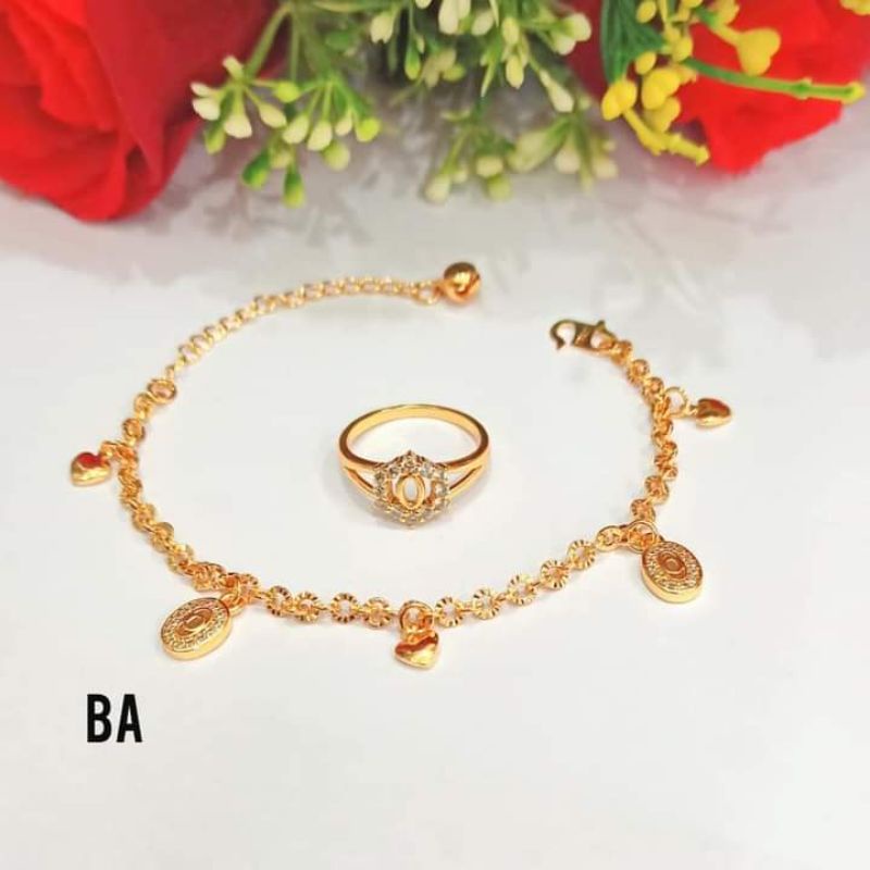 Gelang Nuri Jurai Free Cincin Permata Zircon Gold Perhiasan Wanita Modern (COD)