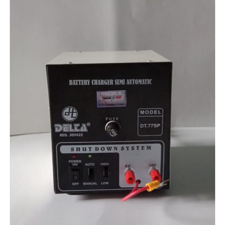 CHARGER AKI MOTOR DAN MOBIL SEMI AUTOMATIS DELTA DT 77SP
