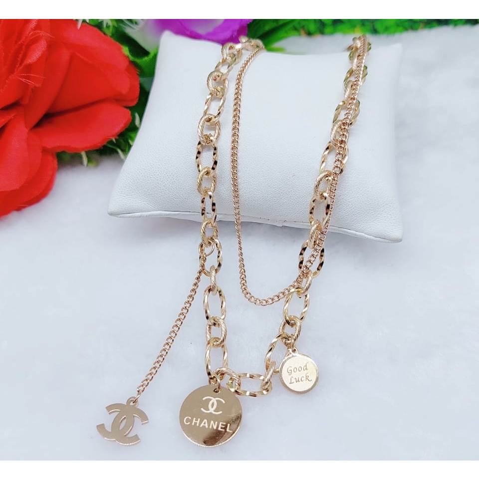 Kalung titanium dobel rantai perhiasan fashion K49,50