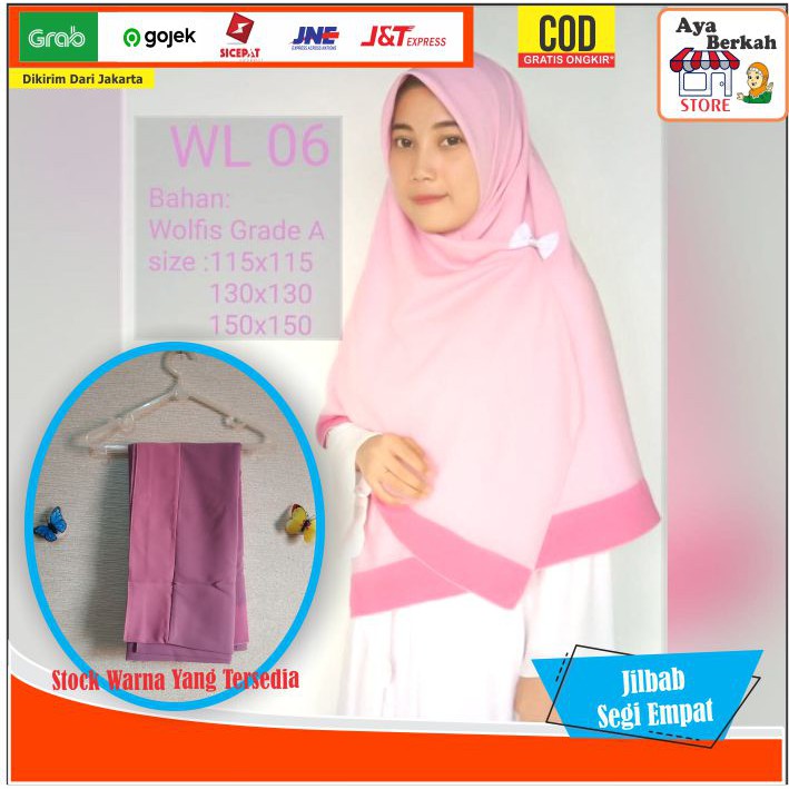 Hijab Jilbab Syar'i Bahan Wolfis Segi Empat Halus Nyaman Lembut Jumbo Fashion Muslim Berkualitas COD