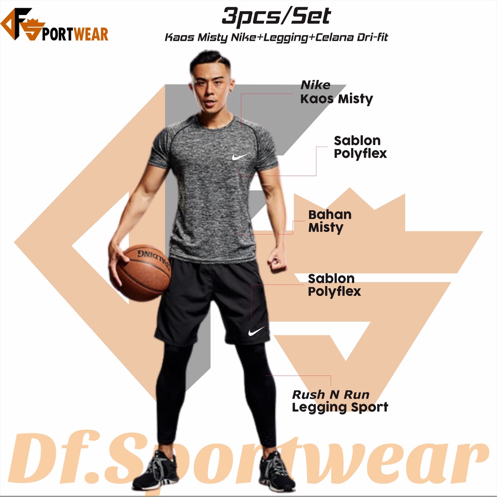 Celana lari 3in1 Stelan Olahraga Running Joging Kaos Misty Celana Pendek  Manset Laging Sport Pria/W