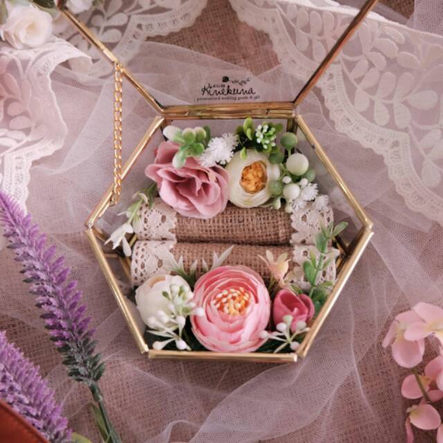 Kotak cincin kaca rustic / seserahan