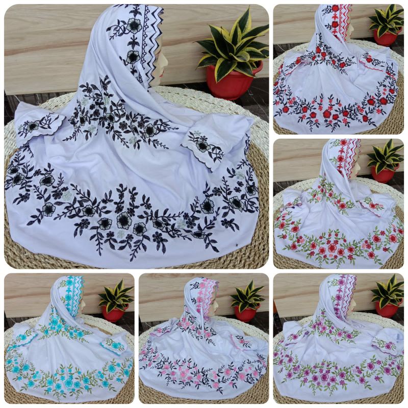 MUKENA LAJUR BORDIR BUNGA FATYA • MUKENA TERUSAN BORDIR TERMURAH MUKENA SANTRI MUKENA PUTIH