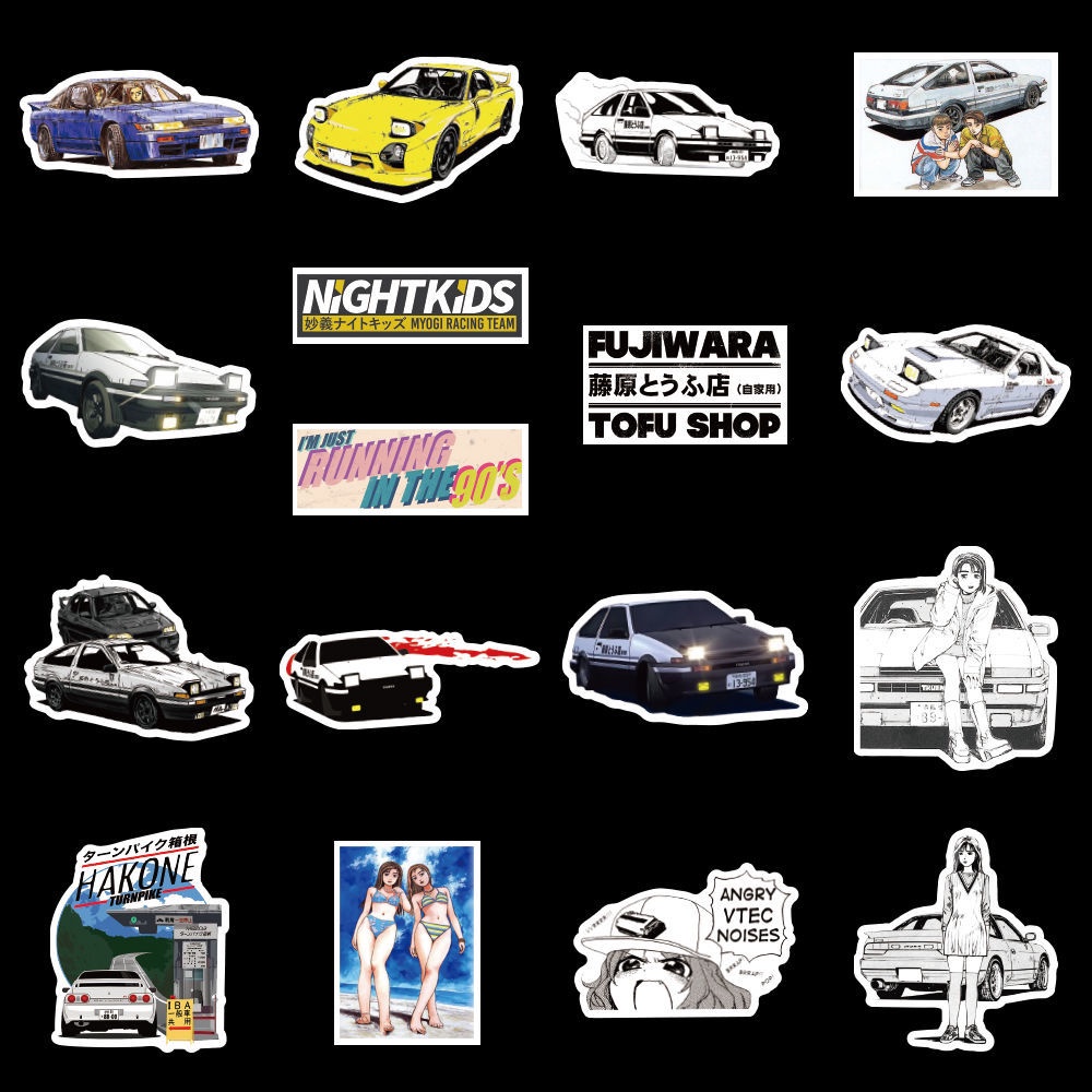 50 buah Initial D bagasi stiker kartu ipad komputer diy dekorasi gitar ins stiker lukisan stiker kop