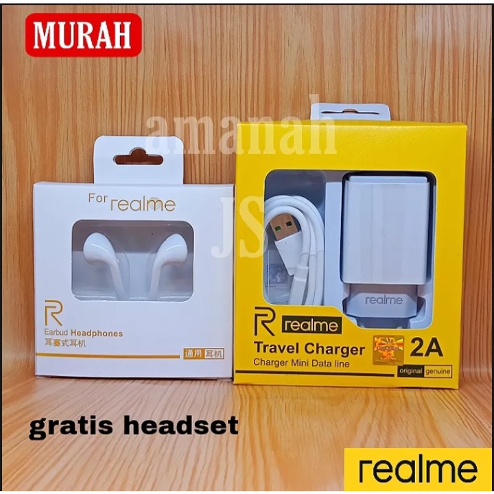 GRATIS HEADSET REALME  Charger Realme Original C1, C2, C3, C11, C12, 51 Tipe Micro Usb 2 Port Charge