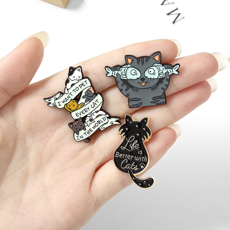 Bros pin enamel Desain Hewan Kucing Kopi Untuk Hadiah Anak