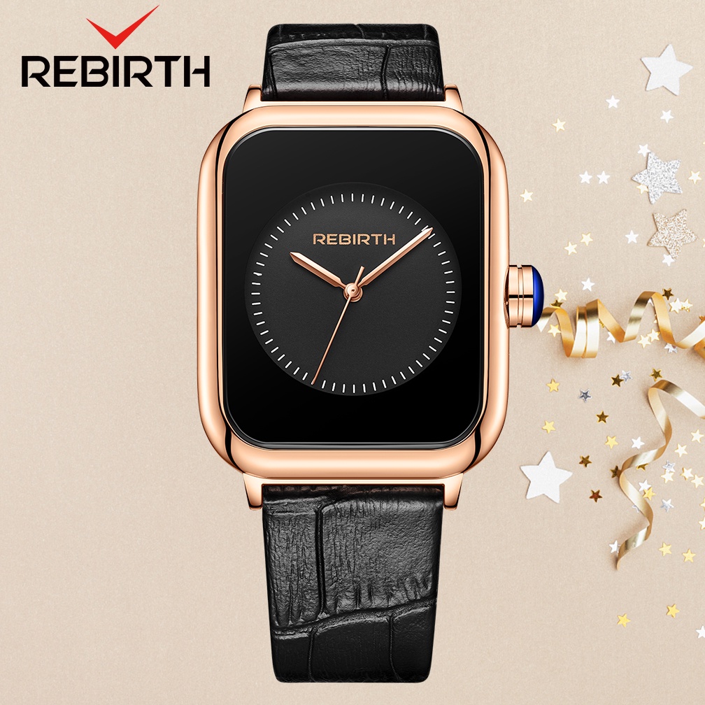 REBIRTH Jam Tangan Wanita Santai Olahraga Tali Silikon Display Kuarsa Tahan Air Jam Tangan Cewek-AllBlack-P