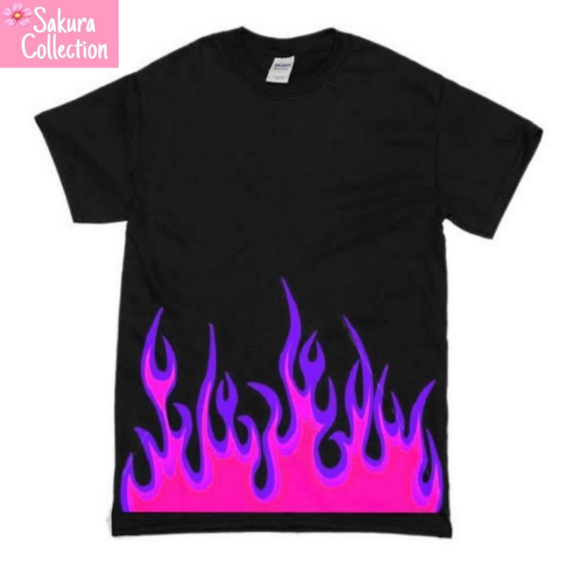 Kaos Motif Api Violet - Fire Violet / Baju Hitam Pria Motif Api Rapper Oversize Api Ungu Pria Wanita Dewasa