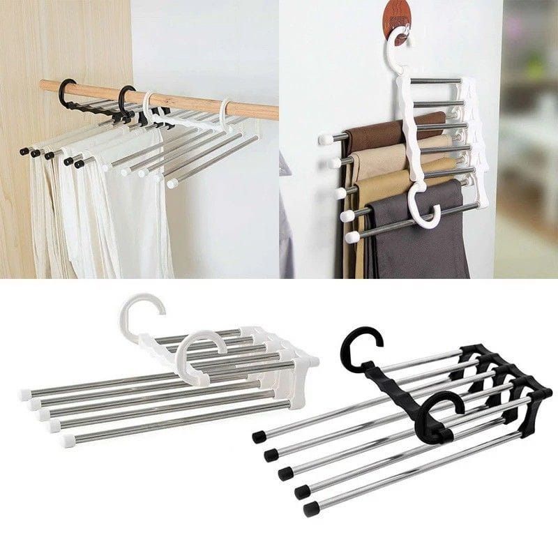 LS Magic Hanger 5in1 Stainless 5 Susun Gantungan Baju Handuk Celana Hanger Lipat Portable