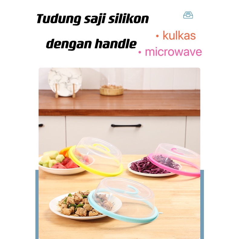 Penutup Piring Mangkok Makanan Microwave SILIKON dengan Handle