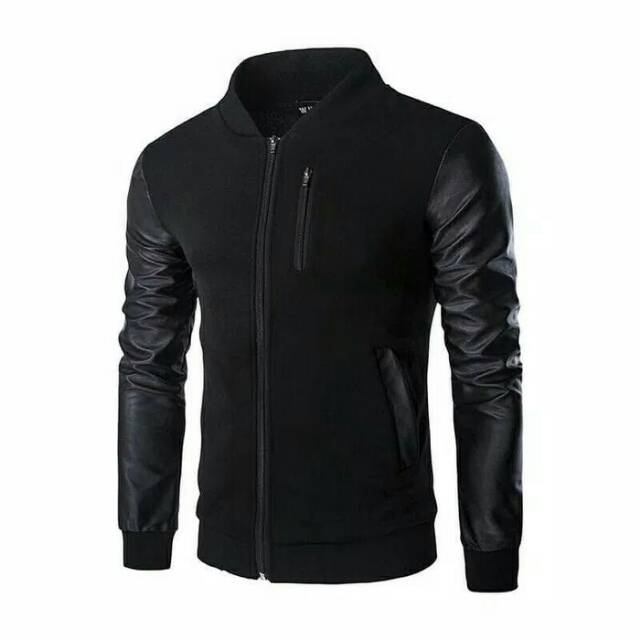 Jaket varsity pria mix bahan sintetis woll & kulit sintetis