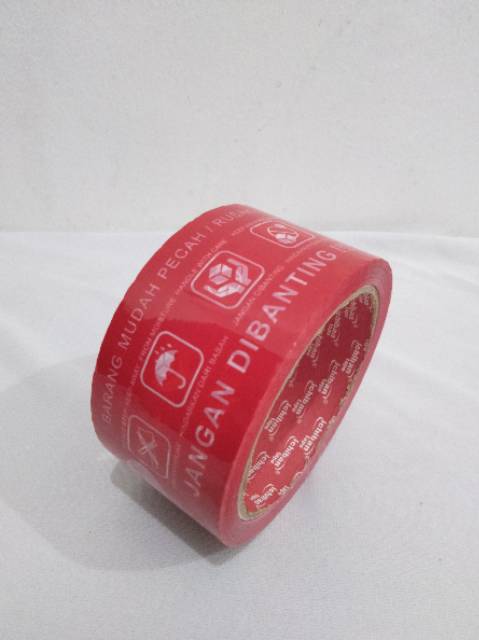 Lakban Plakban Isolasi Besar Fragile Jangan Dibanting 2 inch 48mm 50 yard Merah Putih