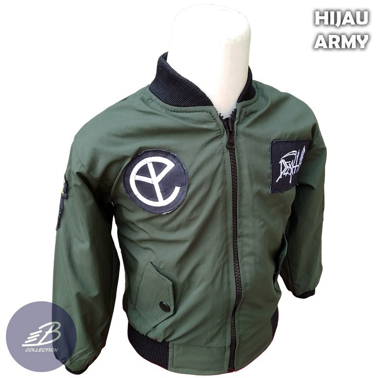 Jaket Bomber Bayi Bolak-Balik Parasut Despo Fleece Usia 1-4 tahun - Jaket Motor Anak Balita Small Size-Hijau Army