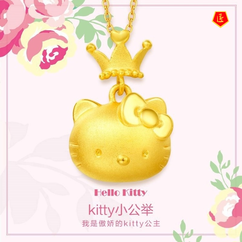 [Ready Stock]3D Gold Cartoon Cat Pendant Necklace Cute Fashion