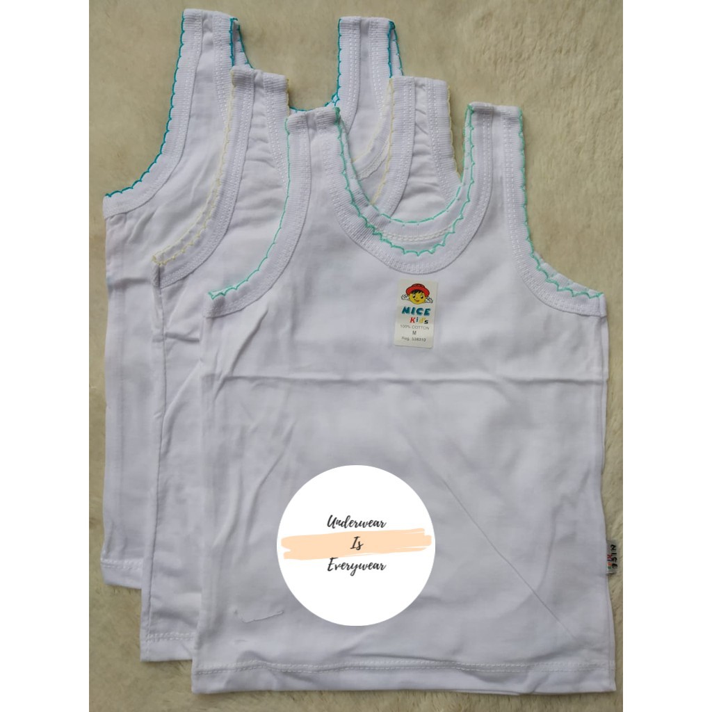 3 Pcs Kaos Dalam Nice Kids - Pakaian Dalam Singlet Anak Laki laki / Perempuan - Putih