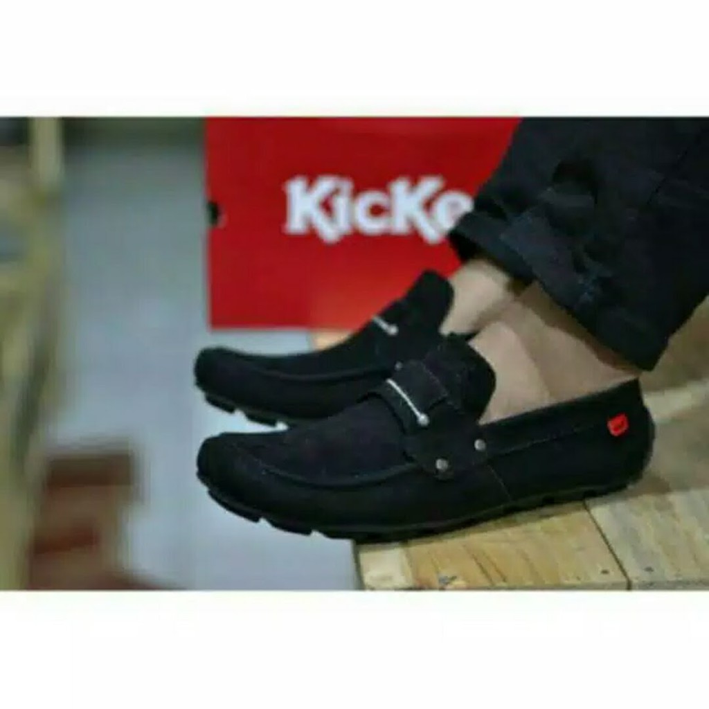 Sepatu slip on pria kickers casual slop formal kerja kantor kulit asli santai kuliah