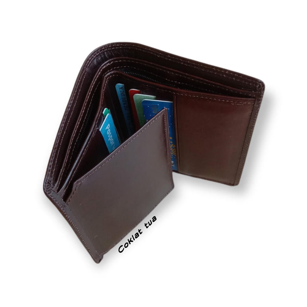 Dompet Pria 100% Kulit Asli Slot Kartu Banyak Model Lipat Casual - Coklat Brown Cokelat