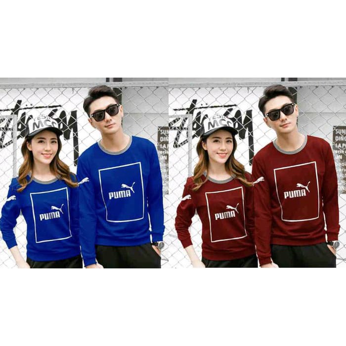 SWEATER COUPLE LP PUMA KOTAK (BENHUR,MAROON) - Maroon KAOS COUPLE BAJU PASANGAN CEWEK COWOK SEPASAN