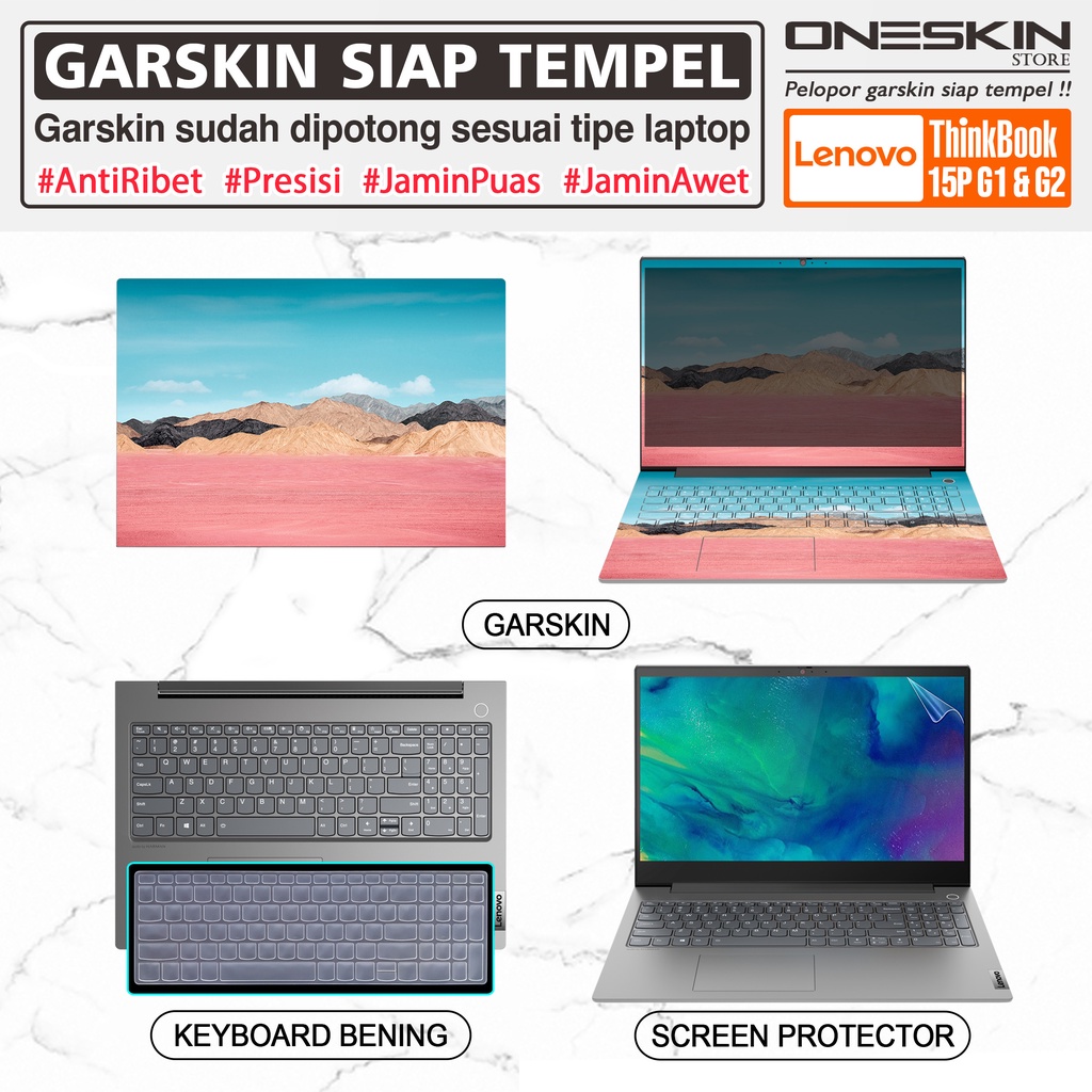 Garskin Sticker Laptop Pelindung Screen Keyboard Protector Lenovo ThinkBook 15p G2-IMH Gen 2 Gambar Full Body Silikon Bening Glossy Doff