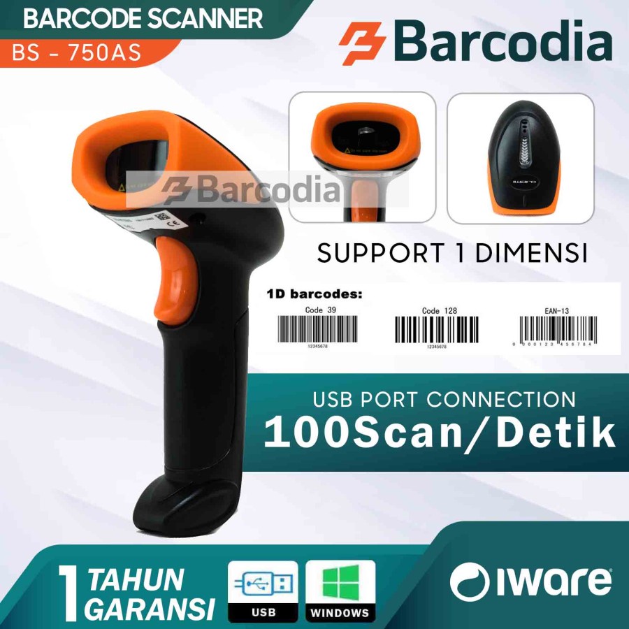 Barcode Scanner Laser Tangan 1D IWARE W750AS / W 750AS - USB AUTO SCAN