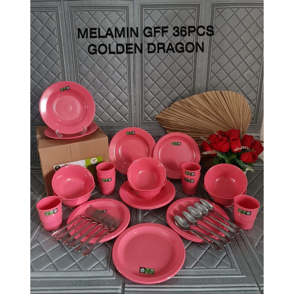 SET ALAT MAKAN MELAMIN GOLDEN DRAGON 32 PCS TERLENGKAP