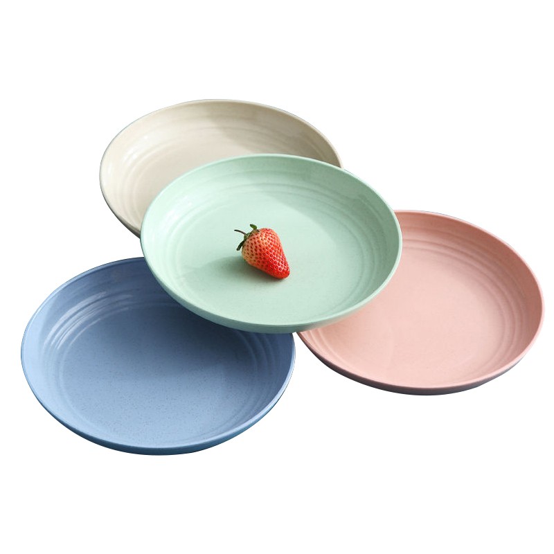 Piring Makan Isi 4 Saji Serbaguna Diameter 23 dan 25 cm Warna Pastel Bahan Wheat Straw Bulat Plate-3