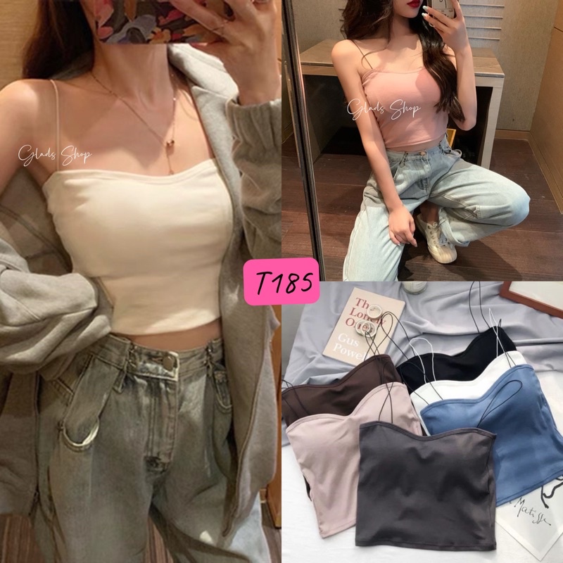 T185 • Korean Tanktop Import • Bustier Crop top Tali kecil singlet Wanita
