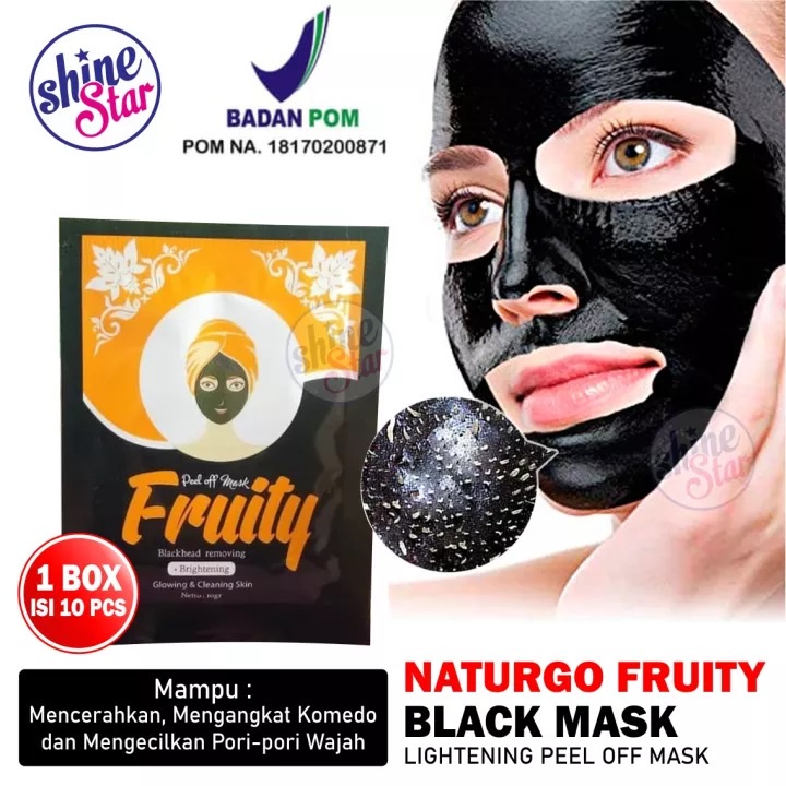 [ 1 Box 10 PCS ] BPOM Masker Wajah Fruity Naturgo / Masker Lumpur Blackmask Ampuh Mengangkat Komedo + FREE KUAS