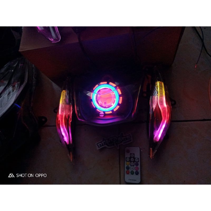 Lampu Projie & Lampu Alis RGB Beat Karbu/Beat fi l Custom Headlamp Reflektor Honda Beat Komplit