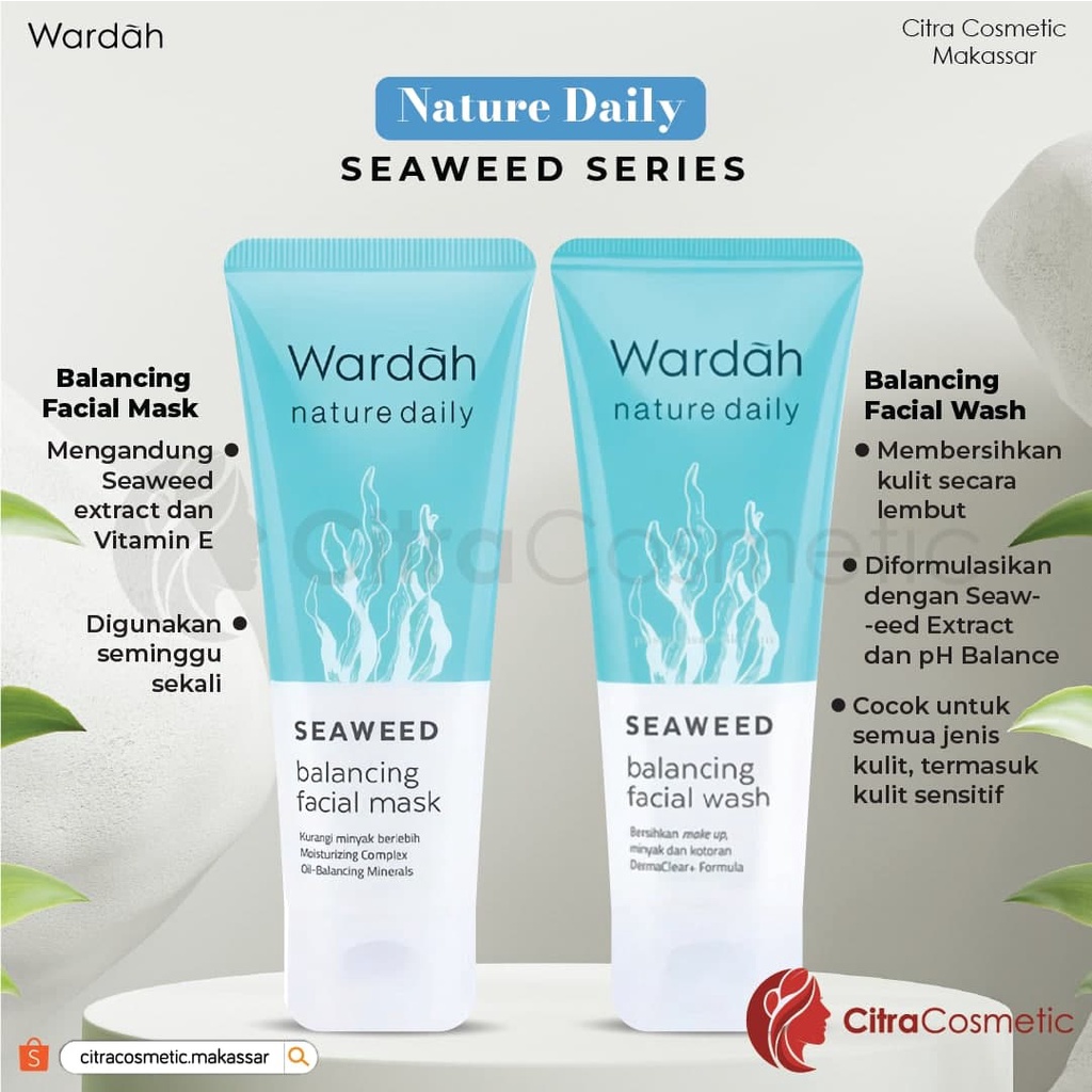 Wardah Nature Daily Seaweed Series Cleansing Micellar Water | Toner | Cleanser | Hydrating Booster | Facial Mask | Facial Wash Scrub | Intensive Night Cream 100 Ml